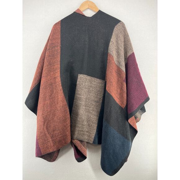 Poncho Womens OS Shawl Wrap Cape Poncho Blanket Overized Open Front Brown - Picture 7 of 13